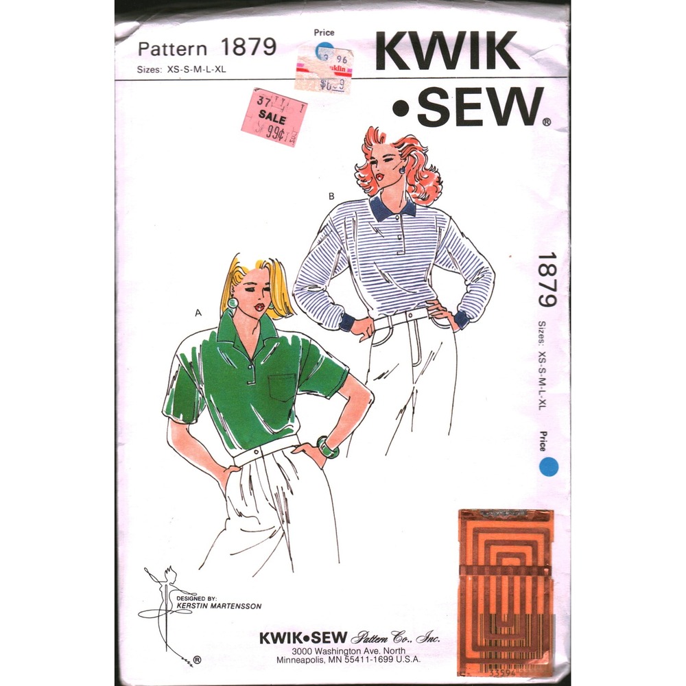 Kwik Sew 1879 Vintage Sewing Pattern Misses Shirts Polo Top XS-M K Martensson